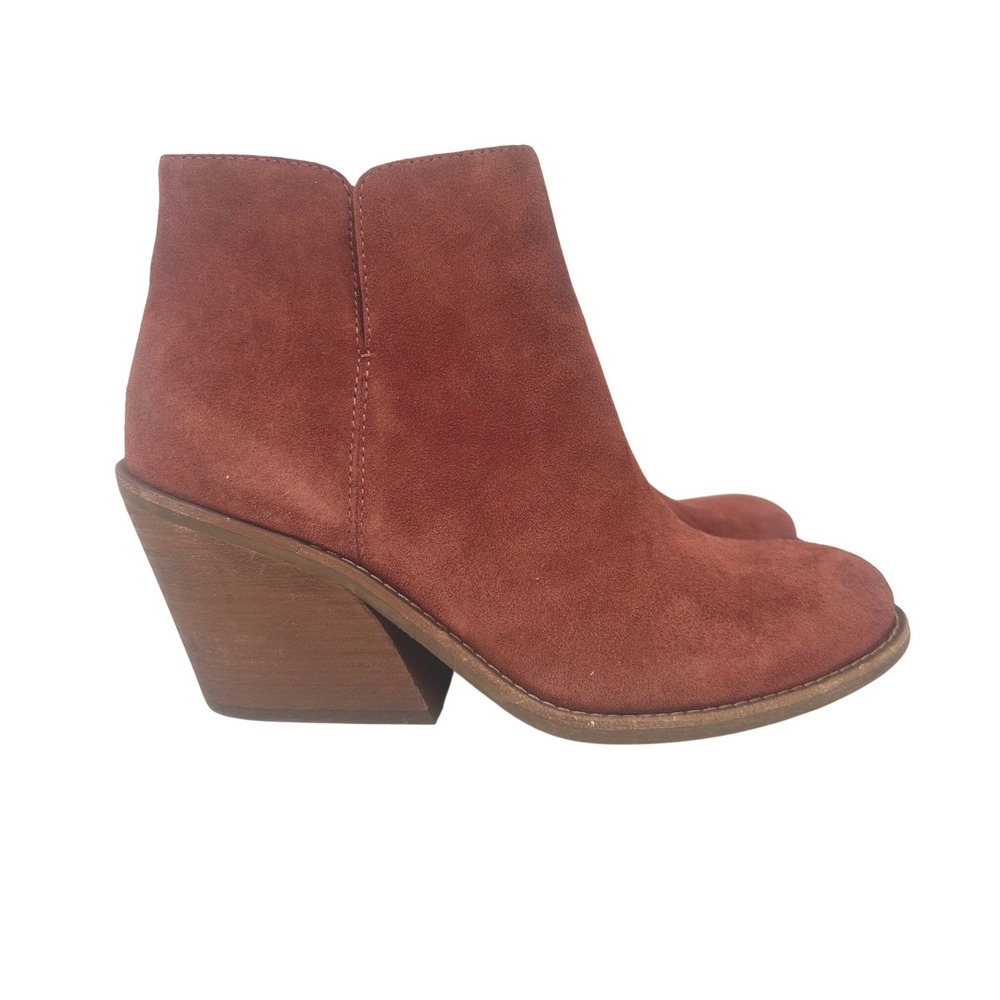 Sofft Ankle Boots Womens 8.5M Rust Red Suede Chunky Block Heel Side Zip Booties